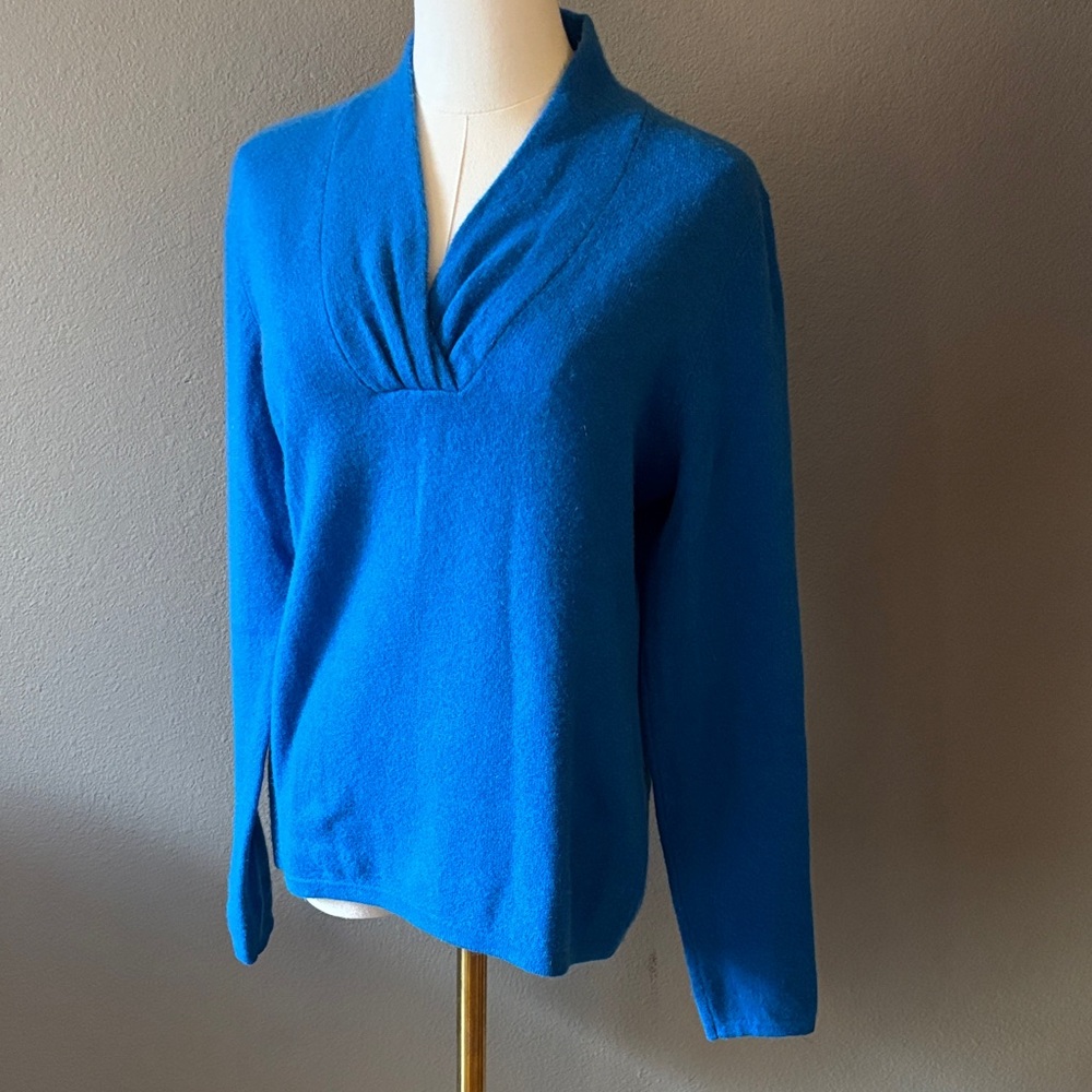 Blue Draped Cowl Neck Sweater Soft Cashmere Feel Pullover